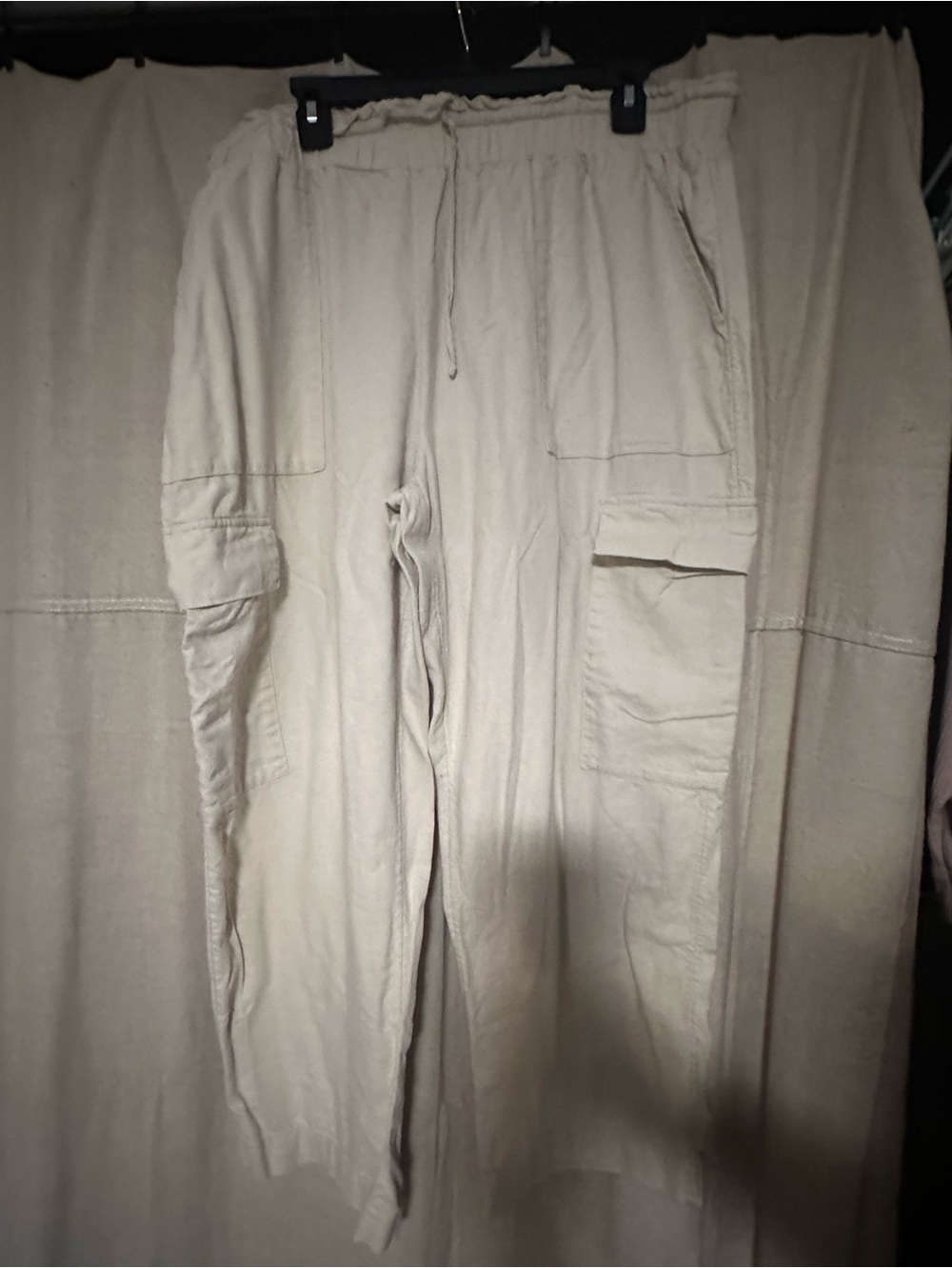 Women’s Casual Drawstring Cargo Pants in Cream